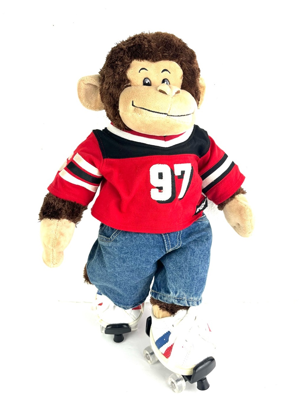 Build A Bear Monkey Toy Red Jersey Blue Jeans Tennis Shoes Roller Skates